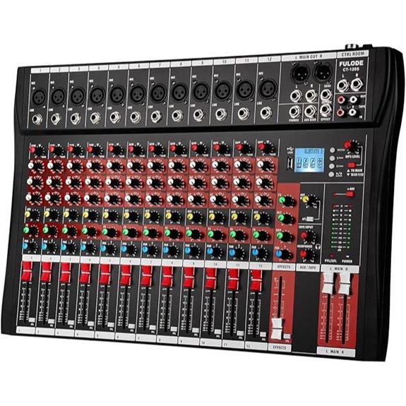 12-Channel Audio Mixer with Bluetooth and USB Recording