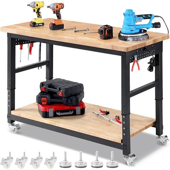Adjustable Garage Workbench with Storage and Pegboard