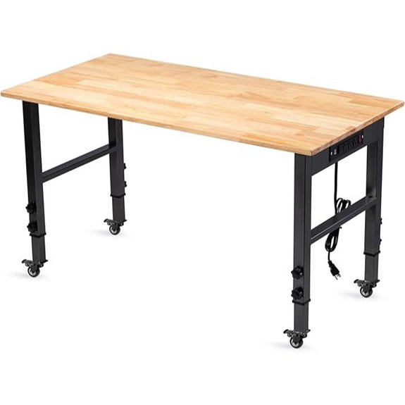 Height-Adjustable Workbench with Wheels and Socket