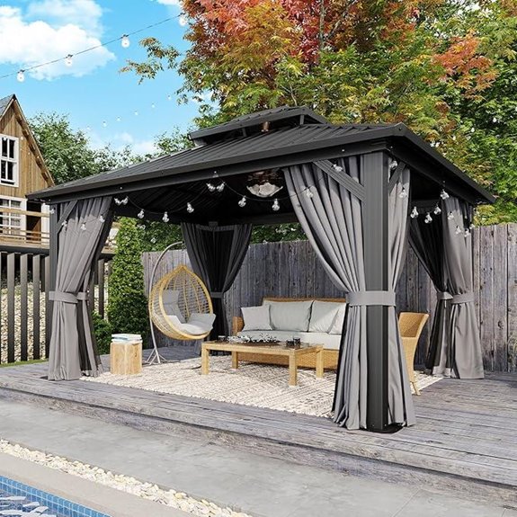 Aoxun 12'x14' Hardtop Aluminum Gazebo with Curtains