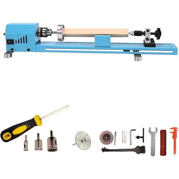 Mini Wood Lathe Machine with Support and Accessories