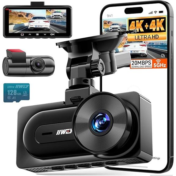 IIWEY 4K+4K Dual Dash Cam with GPS & WiFi