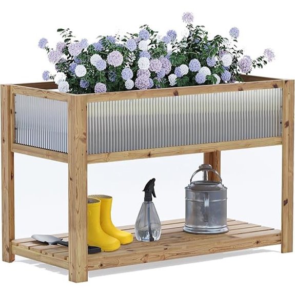 Raised Garden Bed with Legs and Storage Shelf