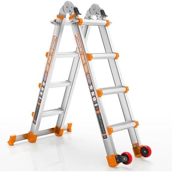 Telescoping A-Frame Ladder with Wheels and Stabilizer