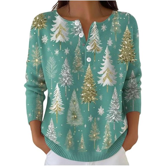 Christmas Women 2025 V-Neck Button Henley Shirt