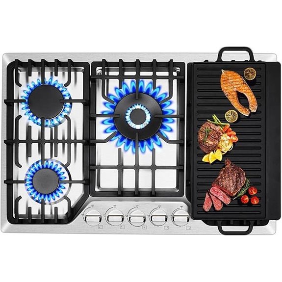 30 Inch Gas Cooktop with 5 Burners and Griddle