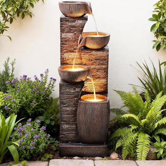 Outdoor 4-Tier Water Fountain with Lights