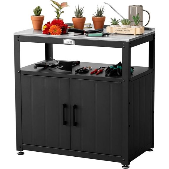 Garden Potting Bench with Storage and Stainless Steel Top