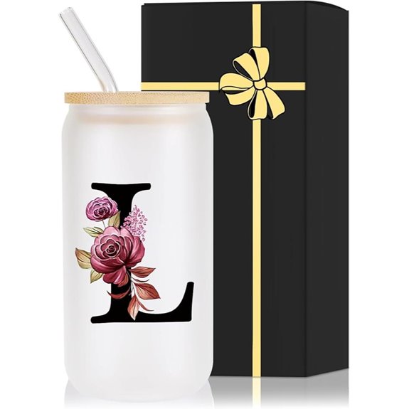 Wulcea Monogram Glass Drinking Cup with Lid & Straw