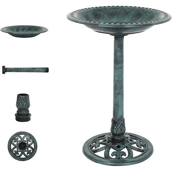 VINGLI Green Bird Bath with Pedestal for Garden