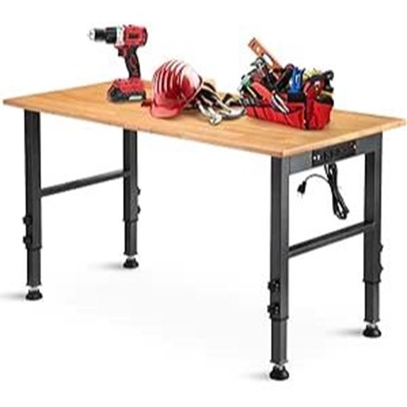 Adjustable Workbench with Power Outlet and Heavy Duty