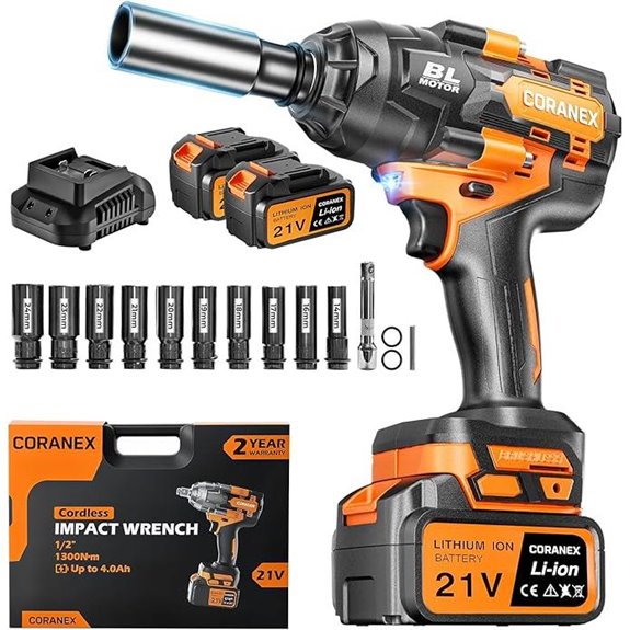 Cordless Impact Wrench 1300N·m with Batteries