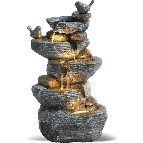 Grepatio 5-Tier Cascading Rock Water Fountain with Lights