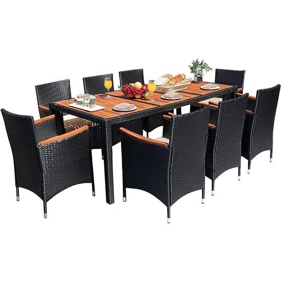 Devoko 9-Piece Outdoor Wicker Dining Set with Acacia Top