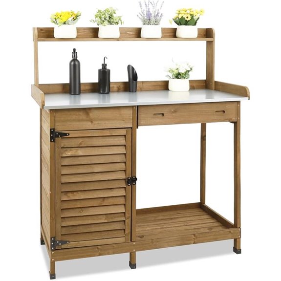 PetsCosset Outdoor Wooden Potting Bench with Storage