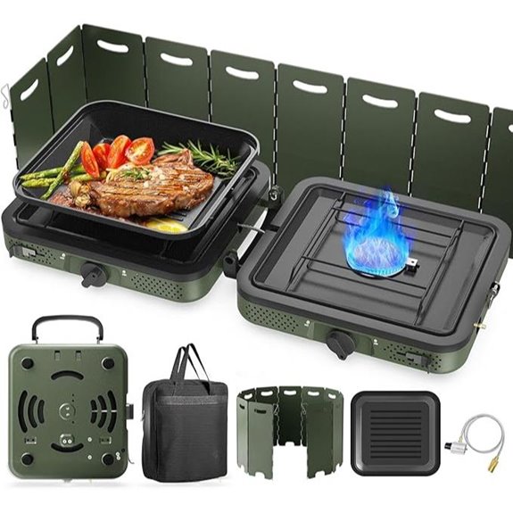 2-Burner Propane Camping Stove with Grill and Carry Bag
