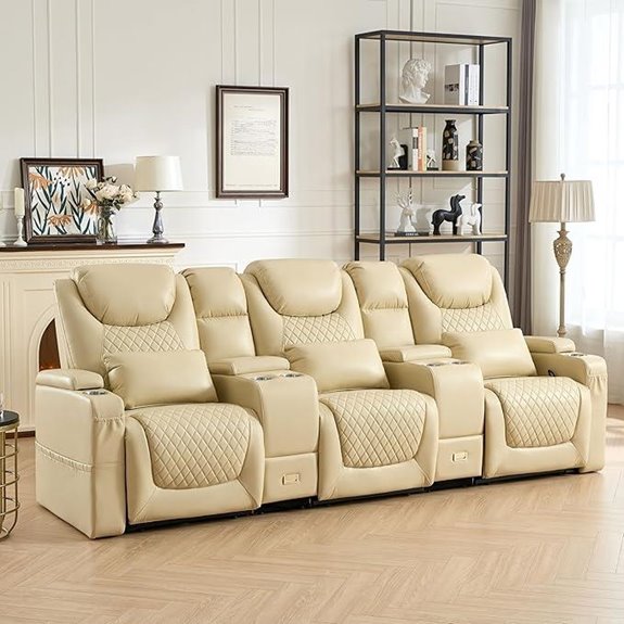 Home Theater Recliner Sofa Set with Console & Pillows