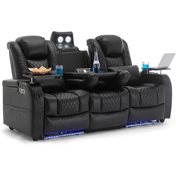 Home Theater Seats with Lighting Recliner Tray (Set of 3)