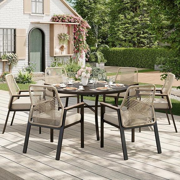 7-Piece Round Outdoor Patio Dining Set with Cushions