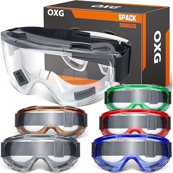 OXG 6 Pack Safety Goggles with Anti-Fog Protection