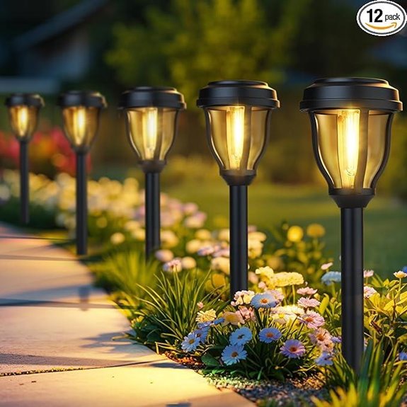DERAYSION 12 Pack Solar Pathway Lights Waterproof Garden