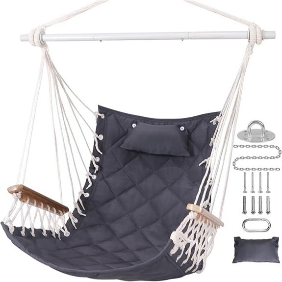 Hammock Chair Swing with Wooden Armrests & Hardware